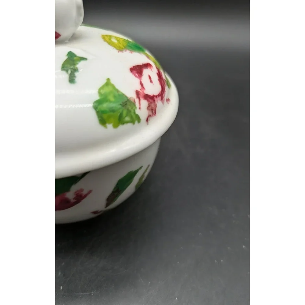 Antique Fürstenberg Porcelain Rose Sugar Sauce Bowl with Rosebud‎ Finial Lid 3